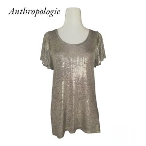 Anthropologie Flutter-Sleeved Metallic Top NWOT
